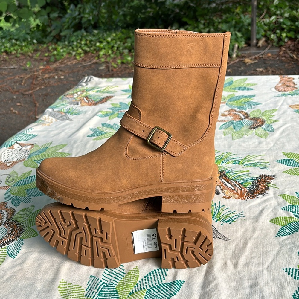 NWT Soul Naturalizer Newport Tan Faux Suede Zip Up Boots Buckles Soft Lining 7.5 - Picture 15 of 16